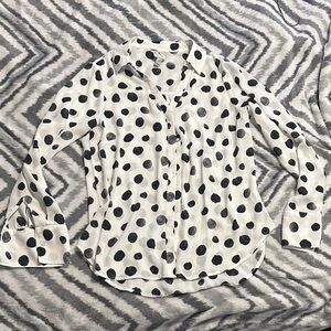 Worthington White Button-Down Shirt with Black Polka Dots